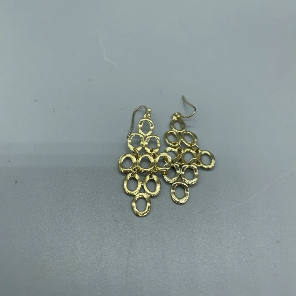 Gold Tone Tiered Geometric Oval Link Chandelier Statement Drop Earrings‎